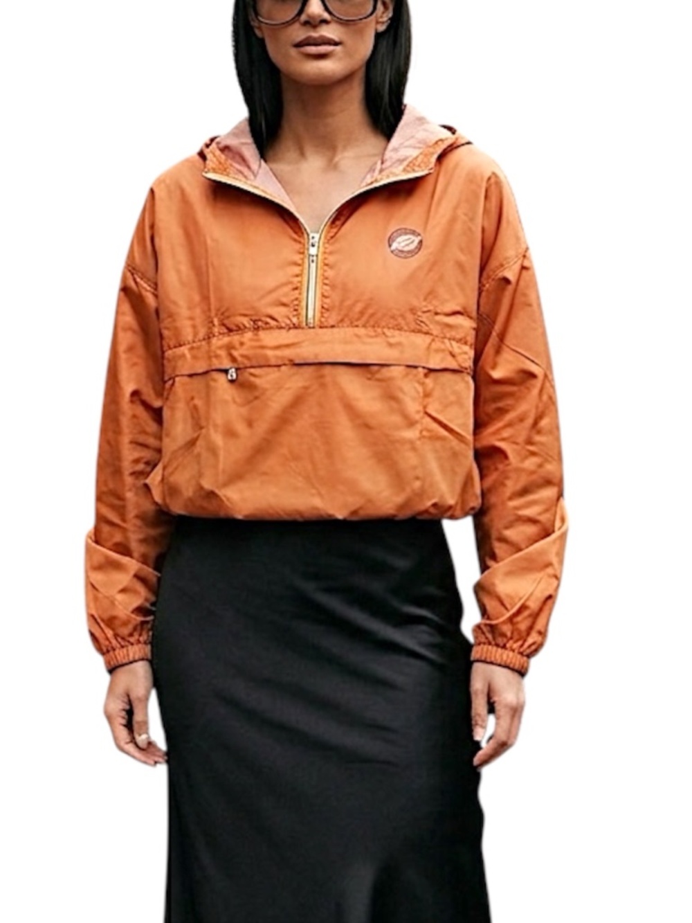 Vintage 90s Y2K burnt orange packable fanny pack boxy anorak windbreaker M